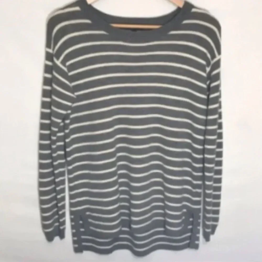 J. Crew Grey Striped Merino Wool Sweater